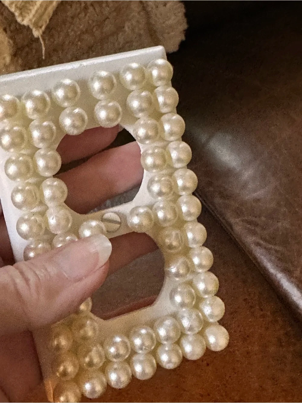 Hand Crafted Pearl Beaded Double Outlet Cover in White